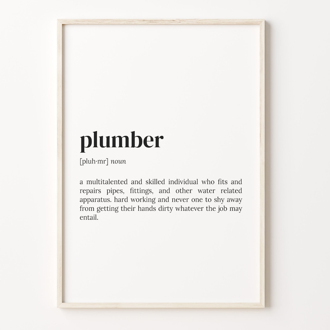 Plumber Definition Dictionary Poster, Funny Wall Art