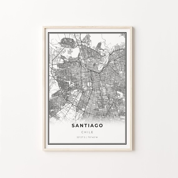 Santiago Chile Minimalist Black And White City Map Art Poster