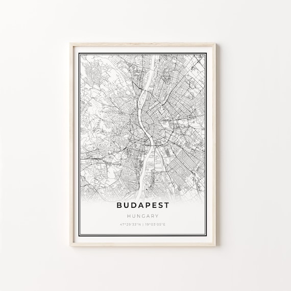 Budapest Hungary Modern Minimalist Black and White City Map Poster