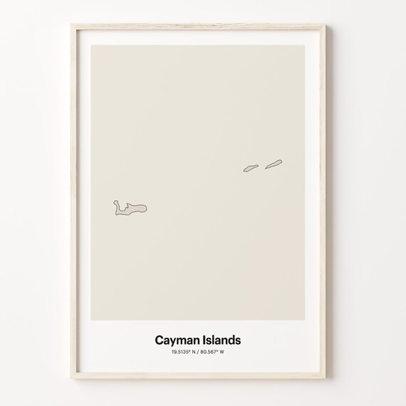 Cayman Islands Minimalist Line Art Island Map Coordinates Poster