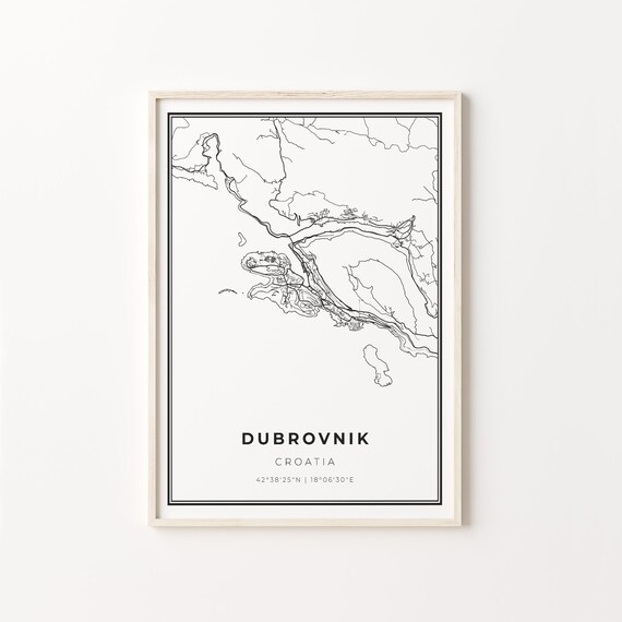 Dubrovnik Croatia Modern Minimalist Black Line City Map Wall Art