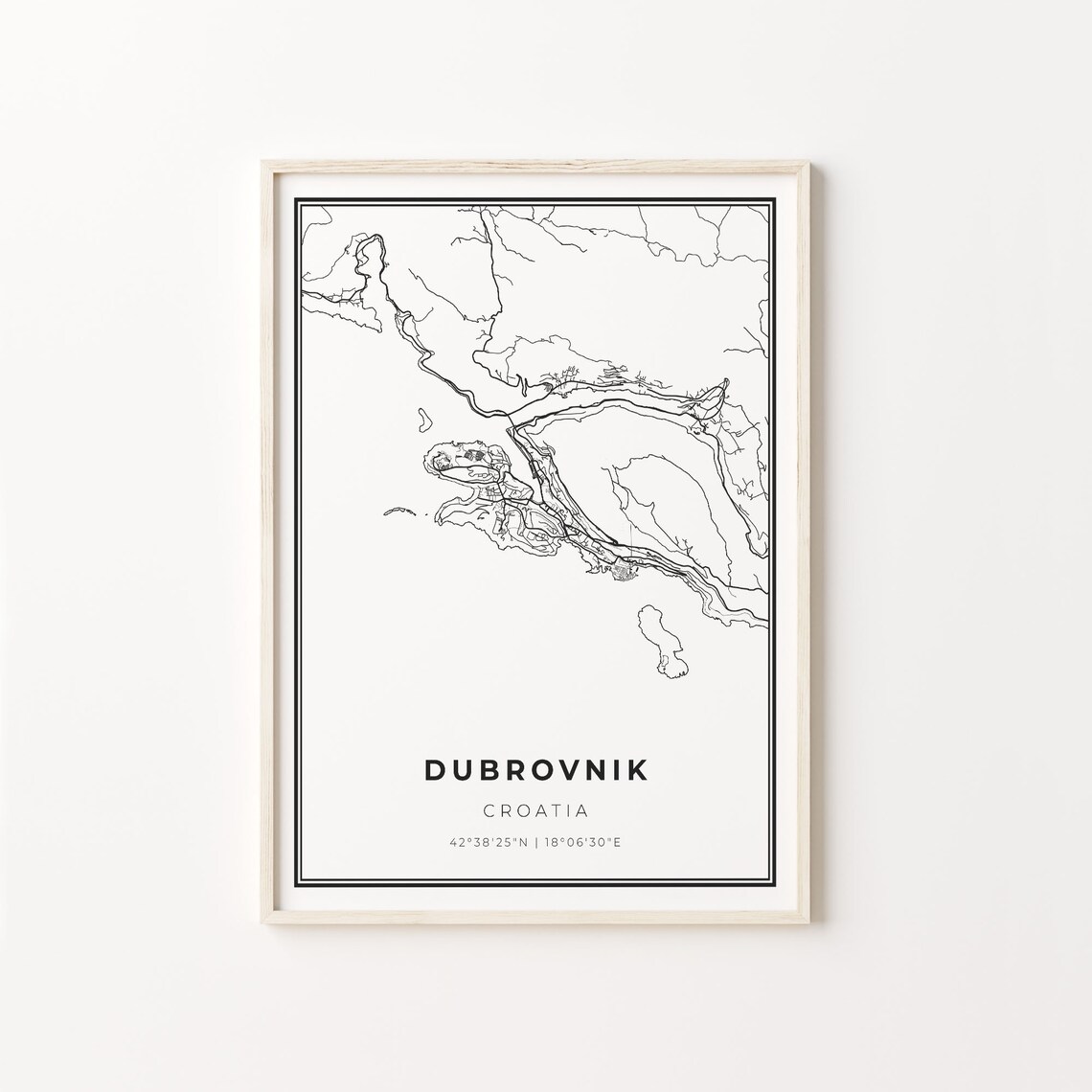 Dubrovnik Croatia Modern Minimalist Black Line City Map Wall Art