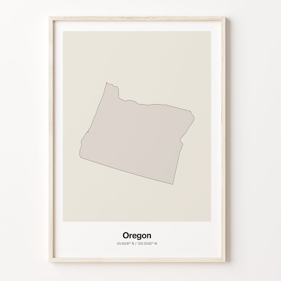 Oregon Minimalist State Map Line Art Travel Coordinates Gift Poster