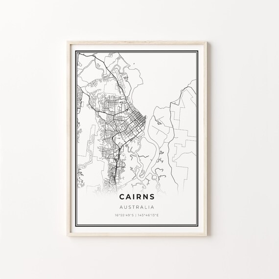 Cairns Australia Minimalist Black And White City Map Art Poster