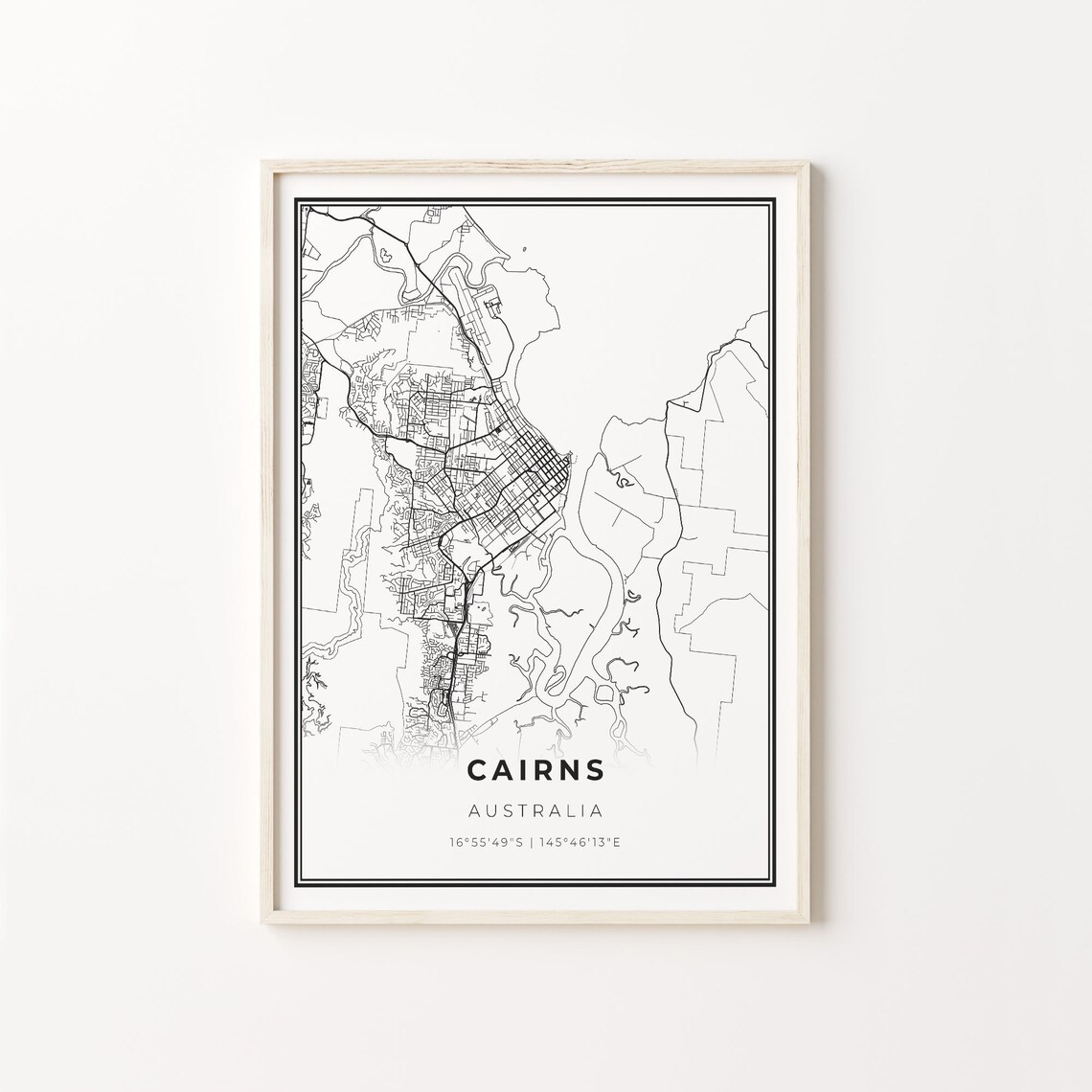 Cairns Australia Minimalist Black And White City Map Art Poster