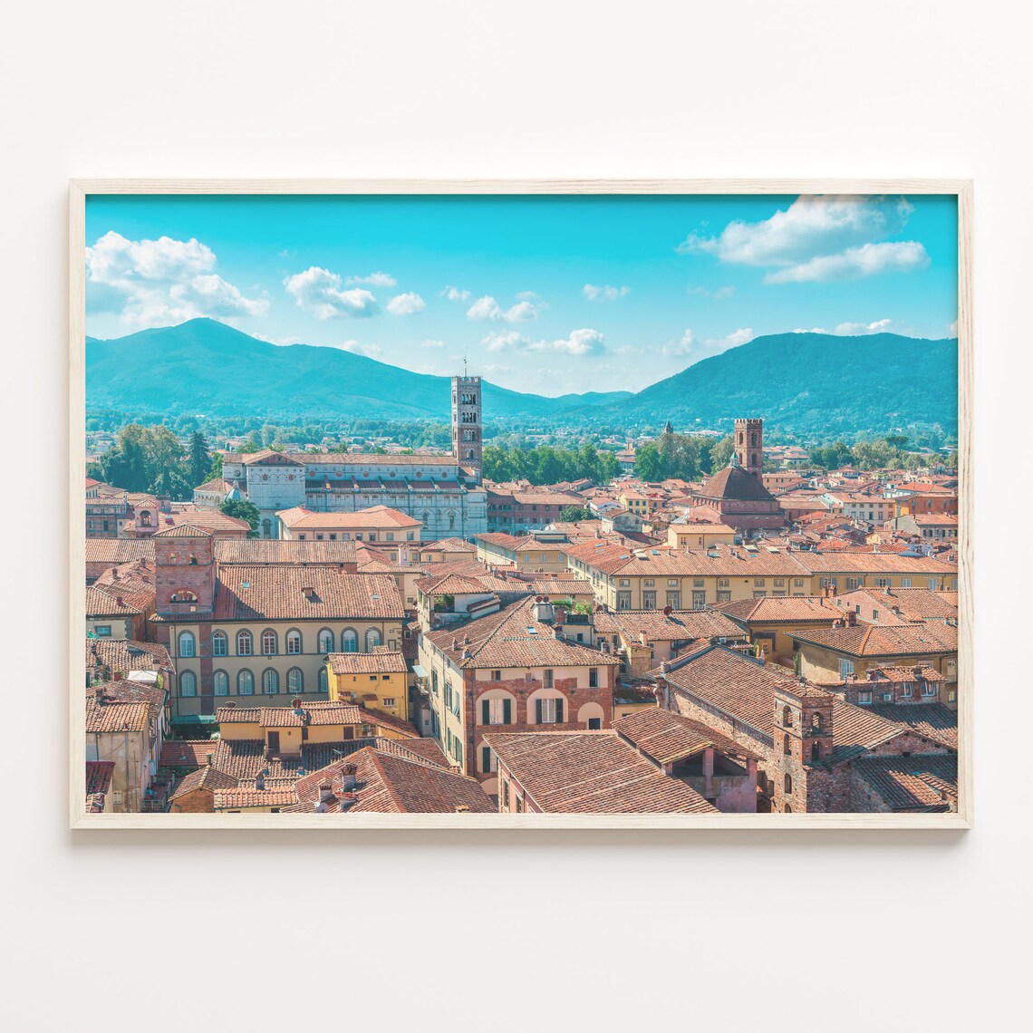 Italian Old Town Terracotta Rooftops With Mountains Photo Poster