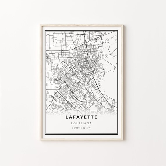 Lafayette Louisiana Minimalist Black White City Street Map Poster