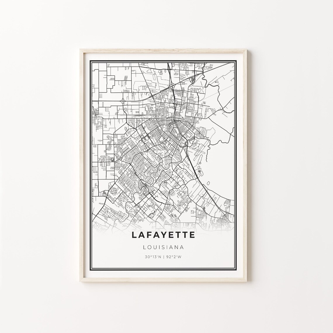 Lafayette Louisiana Minimalist Black White City Street Map Poster