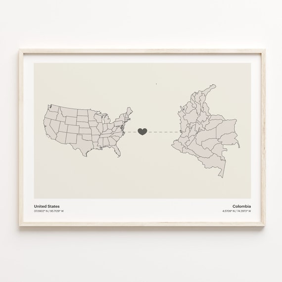 United States to Colombia Map Poster, Minimalist