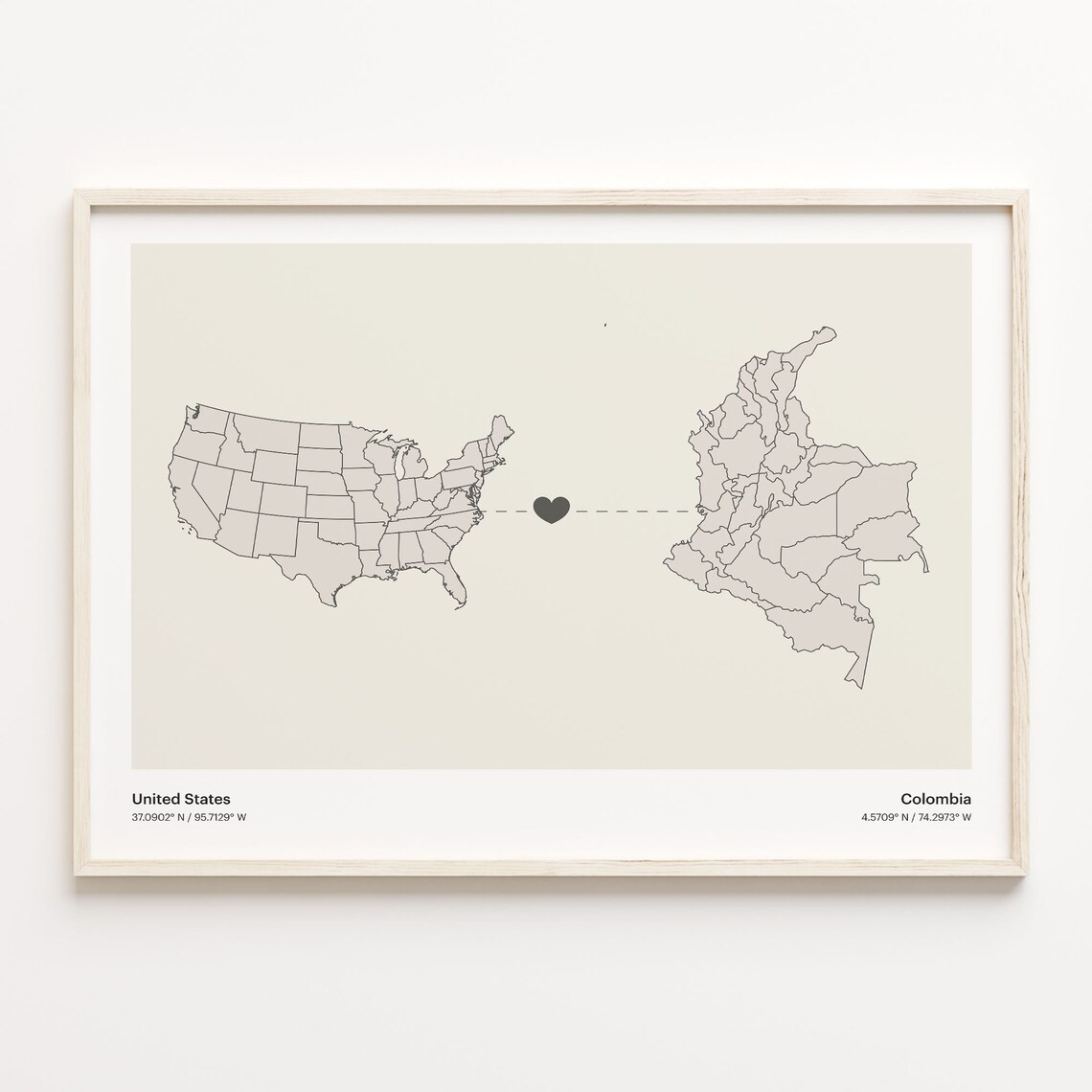 United States to Colombia Map Poster, Minimalist