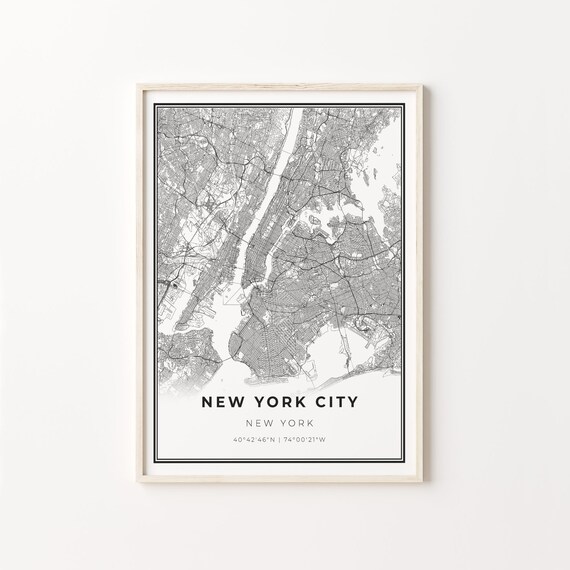 New York City New York Minimalist City Map Black and White Poster