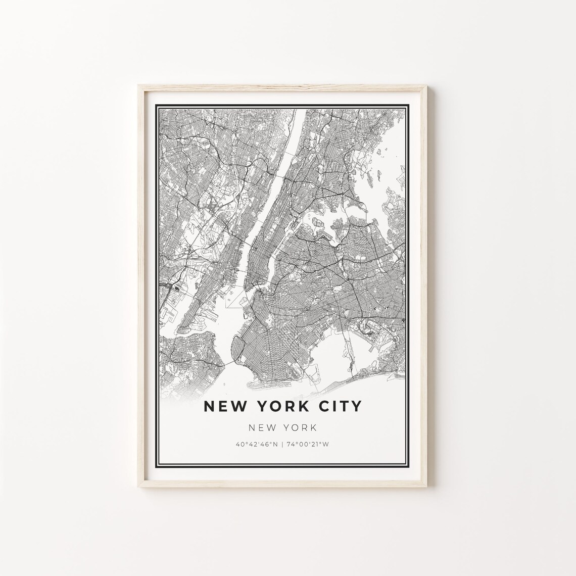 New York City New York Minimalist City Map Black and White Poster