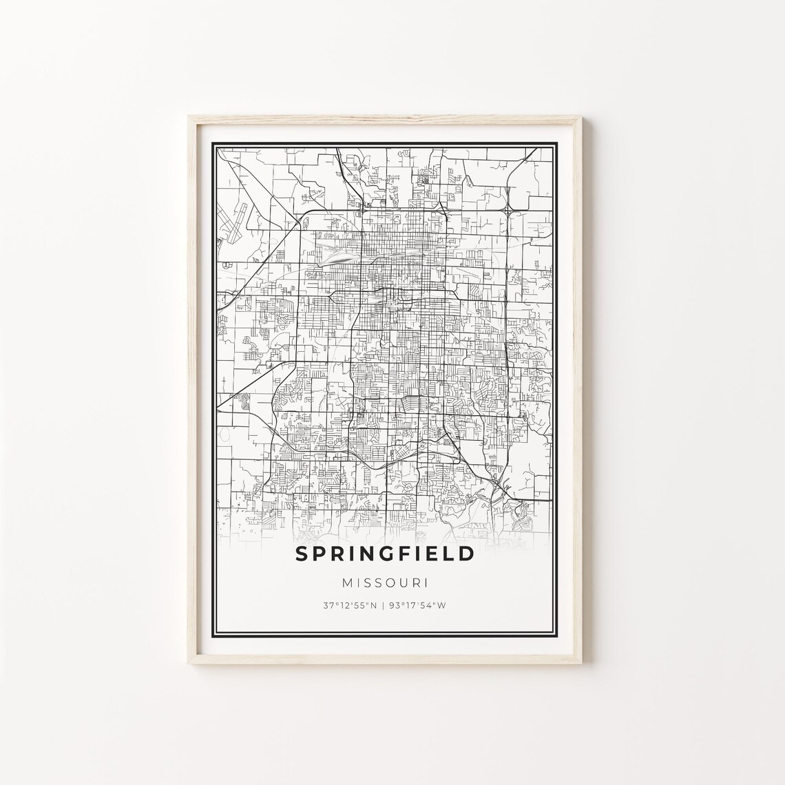 Springfield Missouri Minimalist Black And White City Map Art Poster