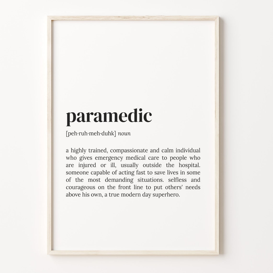Paramedic Definition Poster Gift Honoring EMS Heroes Everywhere