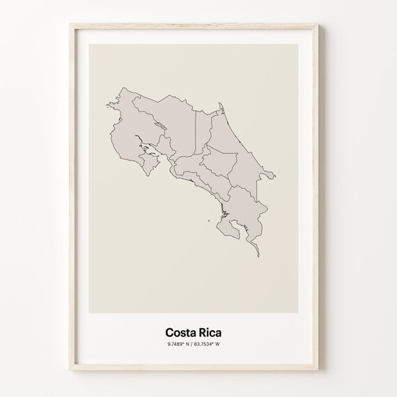 Costa Rica Minimalist Country Map Line Art Travel Coordinates Gift Poster