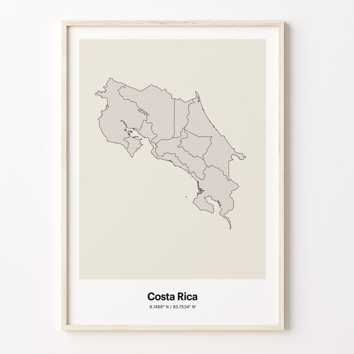 Costa Rica Minimalist Country Map Line Art Travel Coordinates Gift Poster