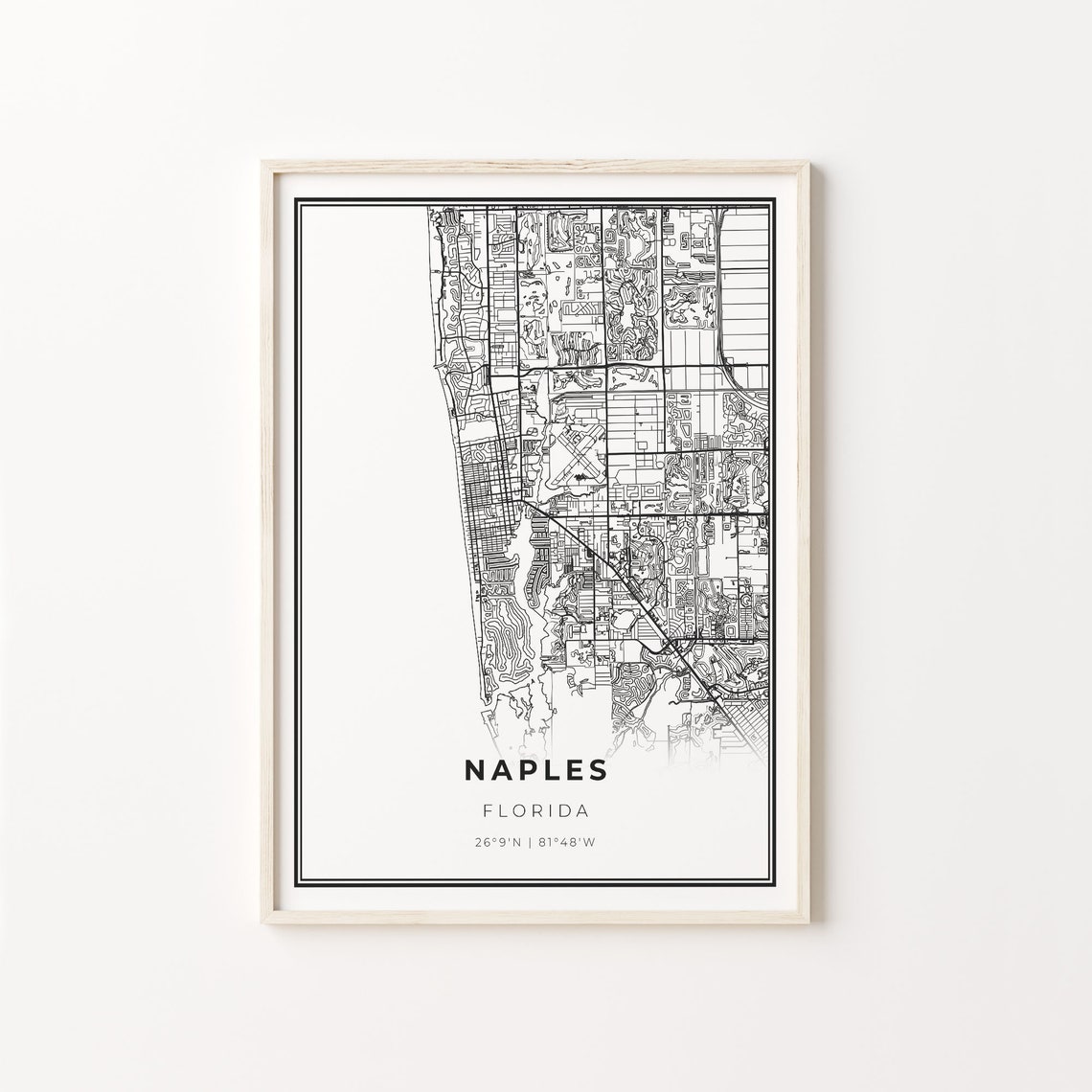 Naples Florida Minimalist Modern Black And White City Map Poster