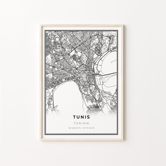 Tunis Tunisia Minimalist Black White City Street Map Art Poster