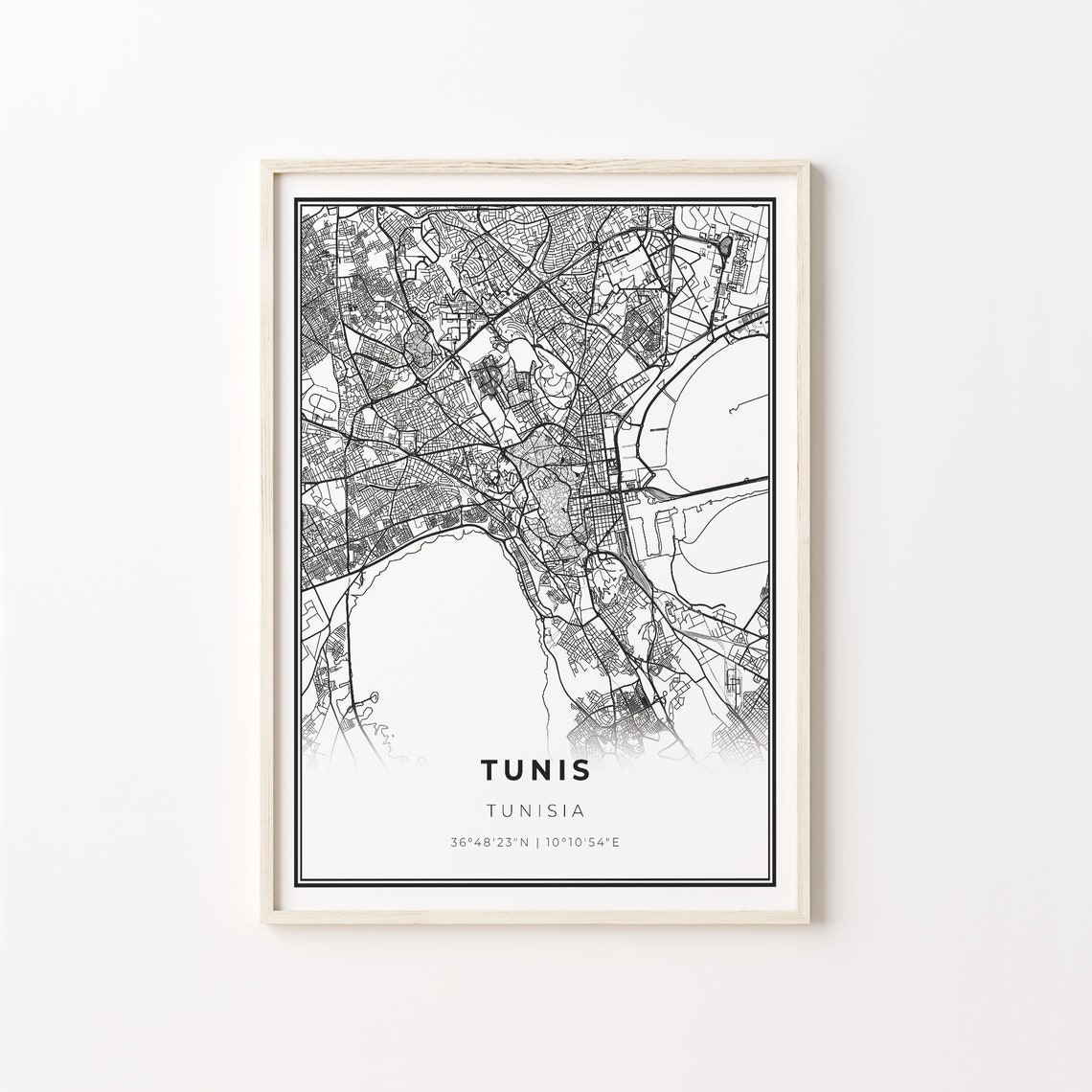 Tunis Tunisia Minimalist Black White City Street Map Art Poster