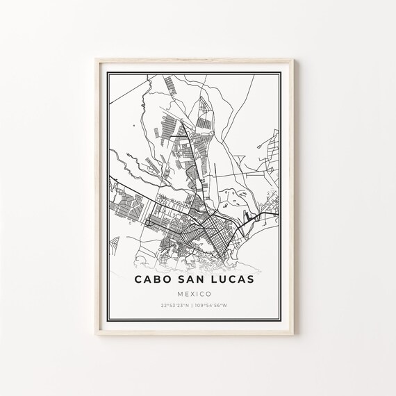 Cabo San Lucas Mexico Black And White City Map Street Art Poster