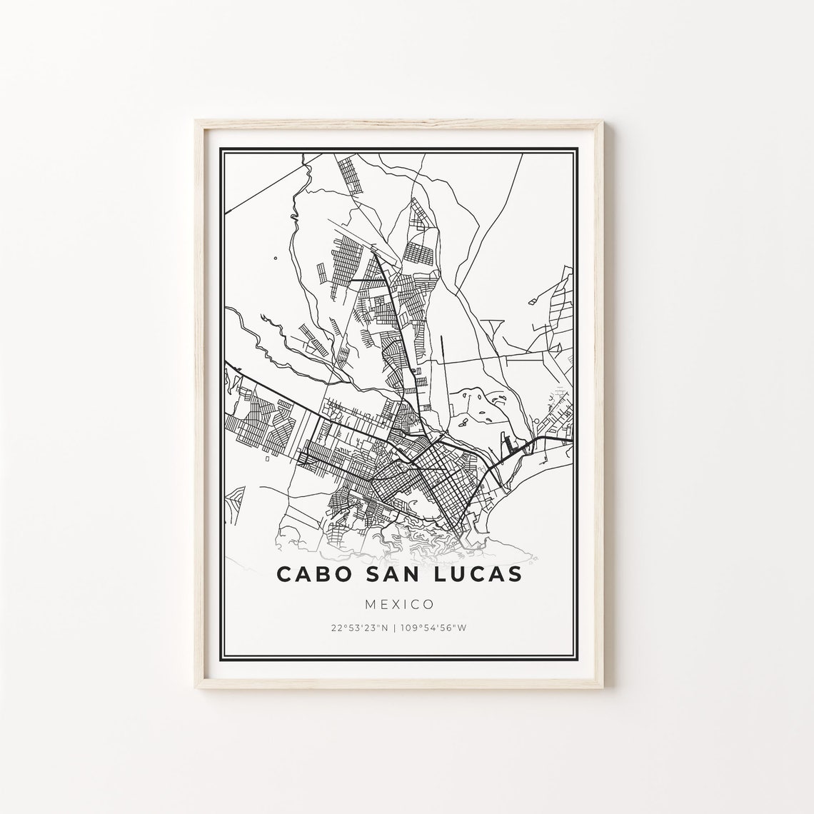 Cabo San Lucas Mexico Black And White City Map Street Art Poster
