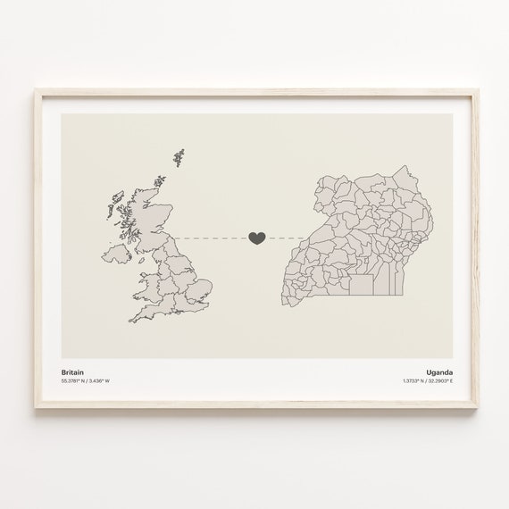 Britain To Uganda Minimalist Connection Map Poster