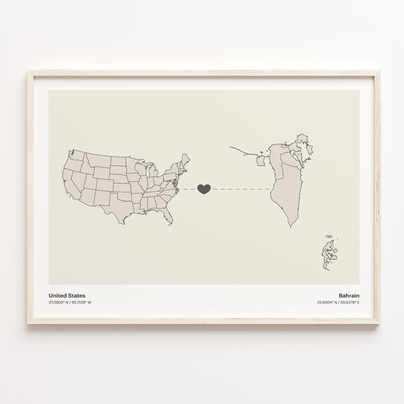 United States to Bahrain Long Distance Heart Connection Poster