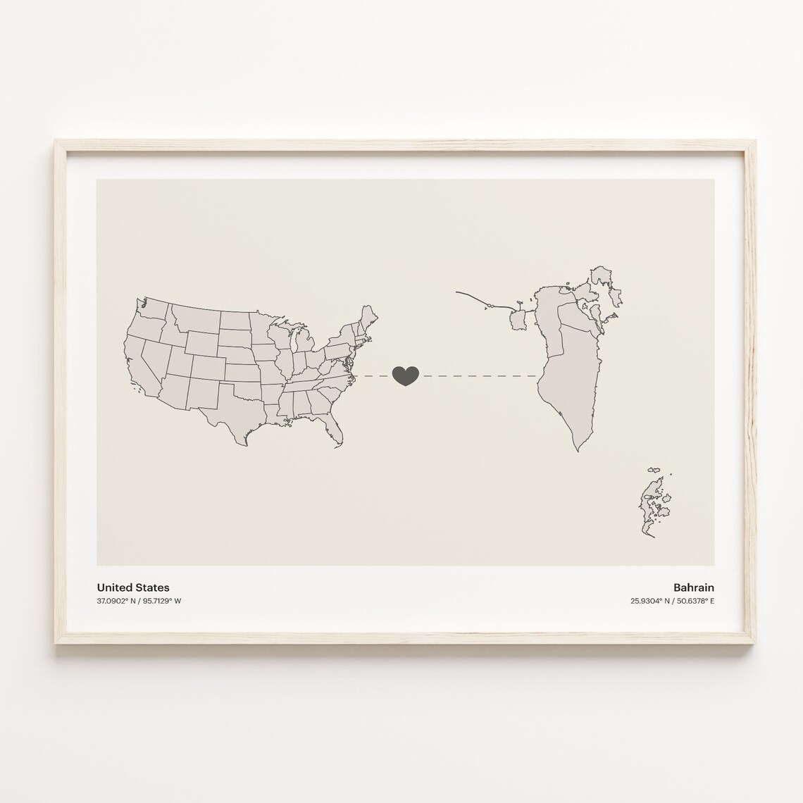 United States to Bahrain Long Distance Heart Connection Poster