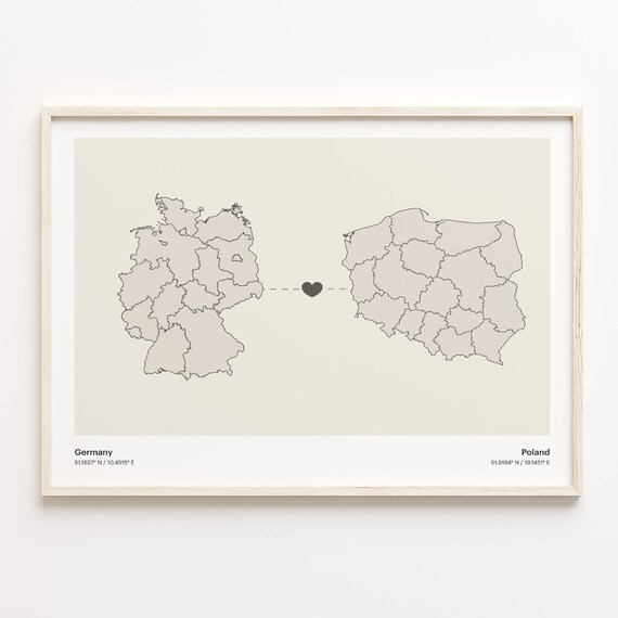 Germany To Poland Long Distance Love Minimalist Map Art Poster