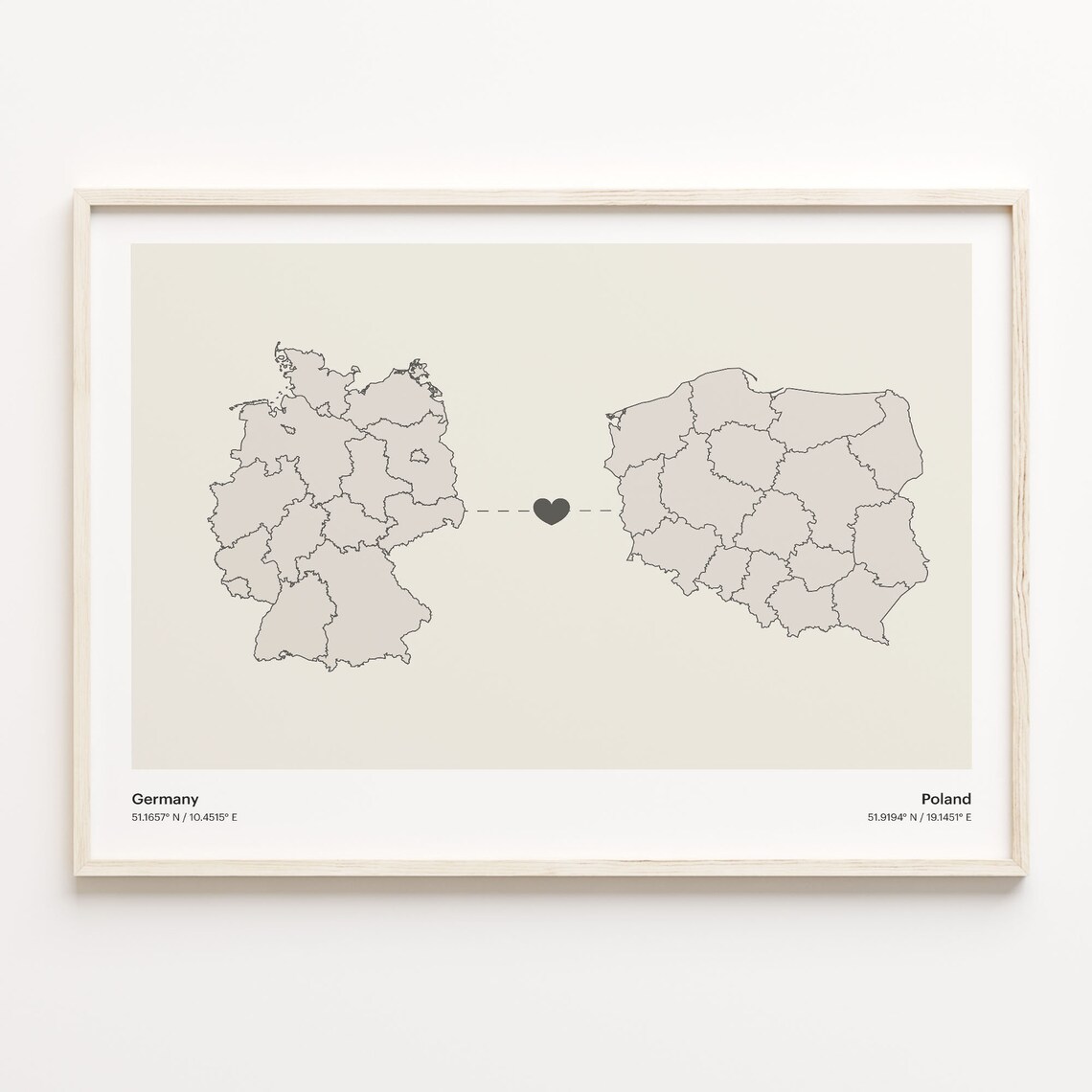 Germany To Poland Long Distance Love Minimalist Map Art Poster