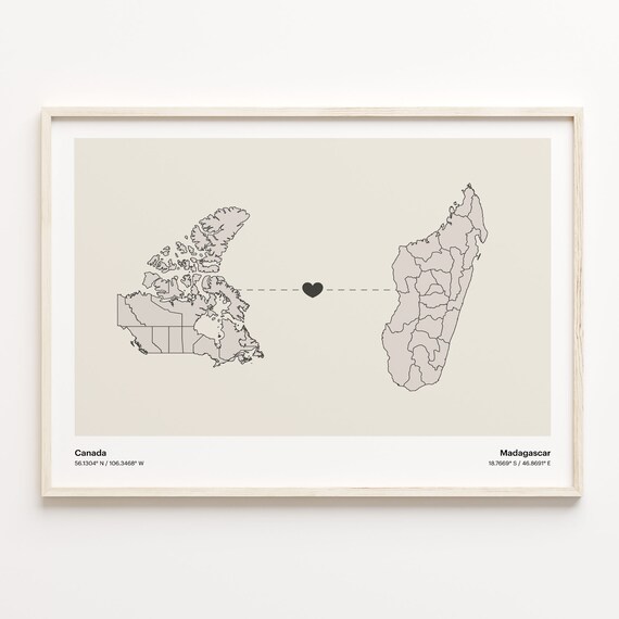 Canada To Madagascar Long Distance Love Minimalist Map Art Poster