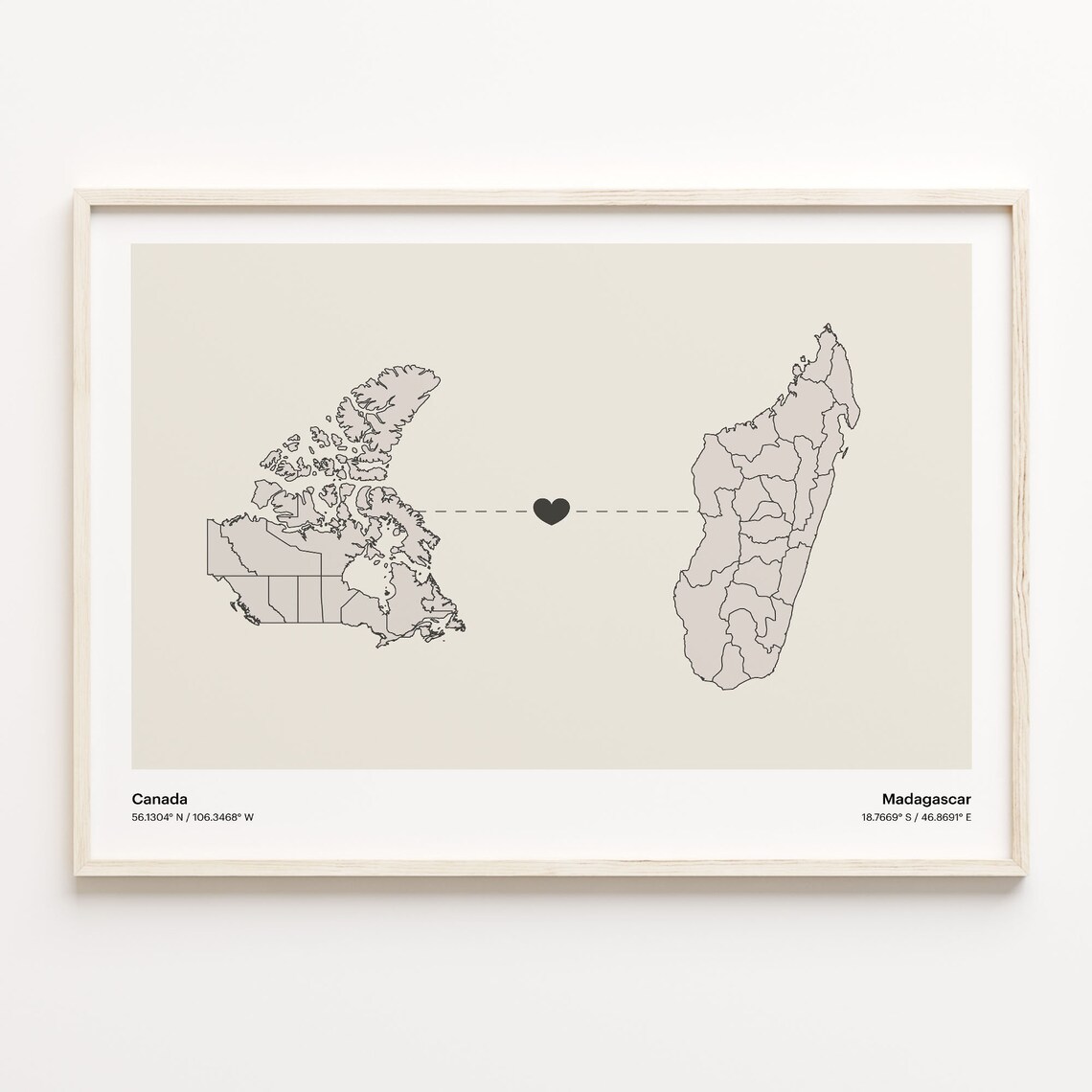 Canada To Madagascar Long Distance Love Minimalist Map Art Poster