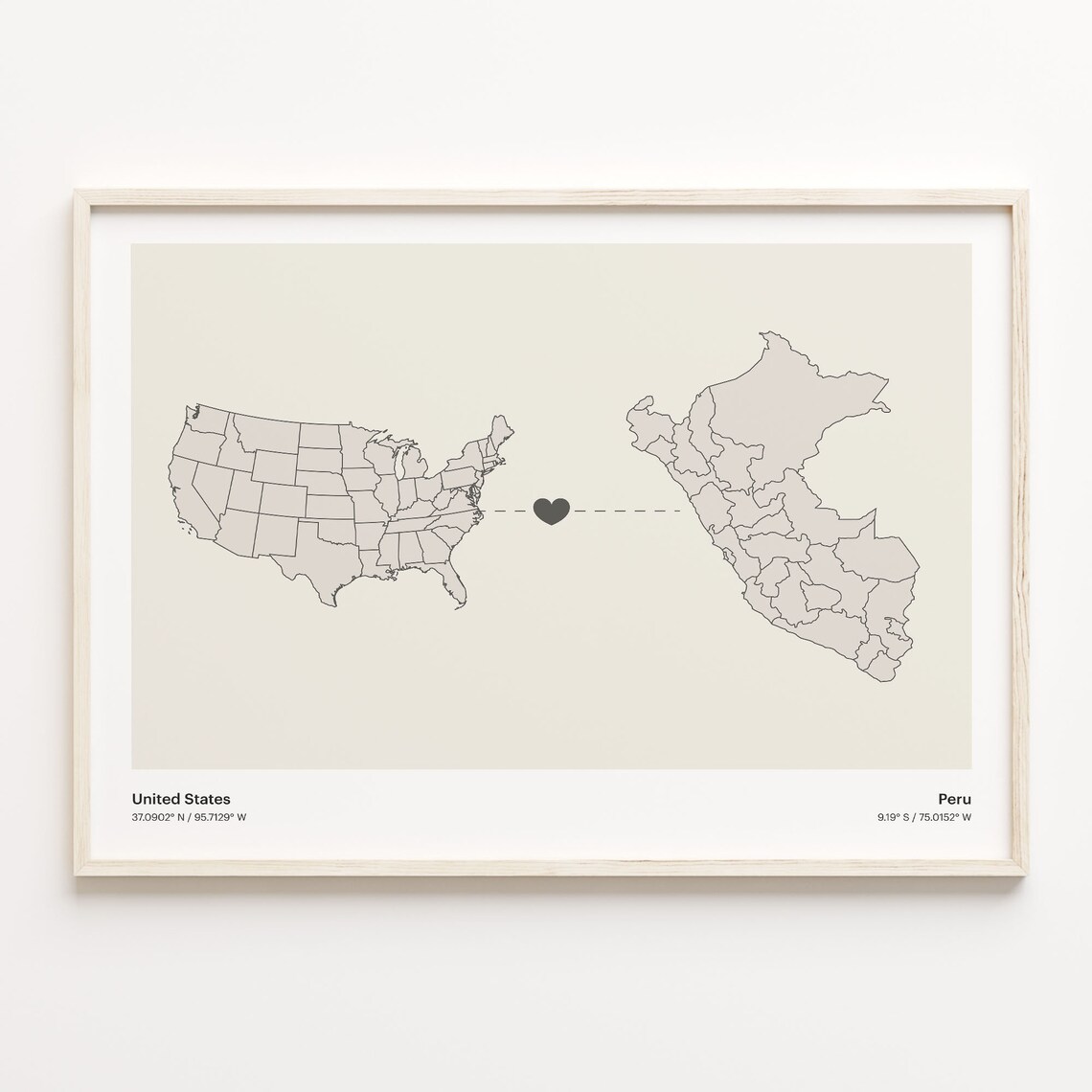 United States To Peru Minimalist Heart Connection Map Poster
