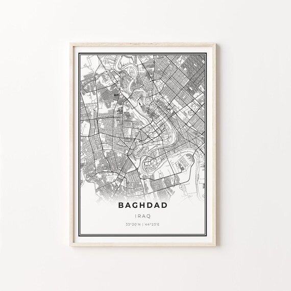 Baghdad Iraq City Map Minimalist Line Art Travel Wall Poster
