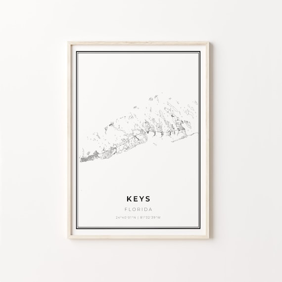 Florida Keys Florida Island Map Minimalist Line Art Travel Poster