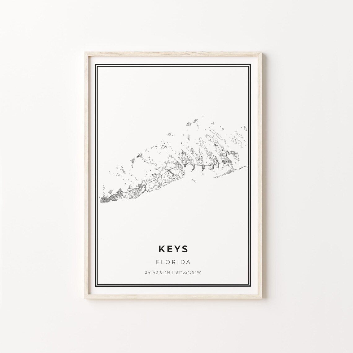 Florida Keys Florida Island Map Minimalist Line Art Travel Poster