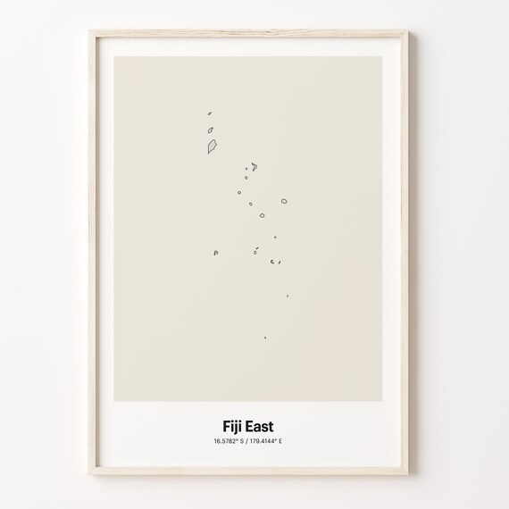 Fiji East Minimalist Country Map With Coordinates Line Art Poster