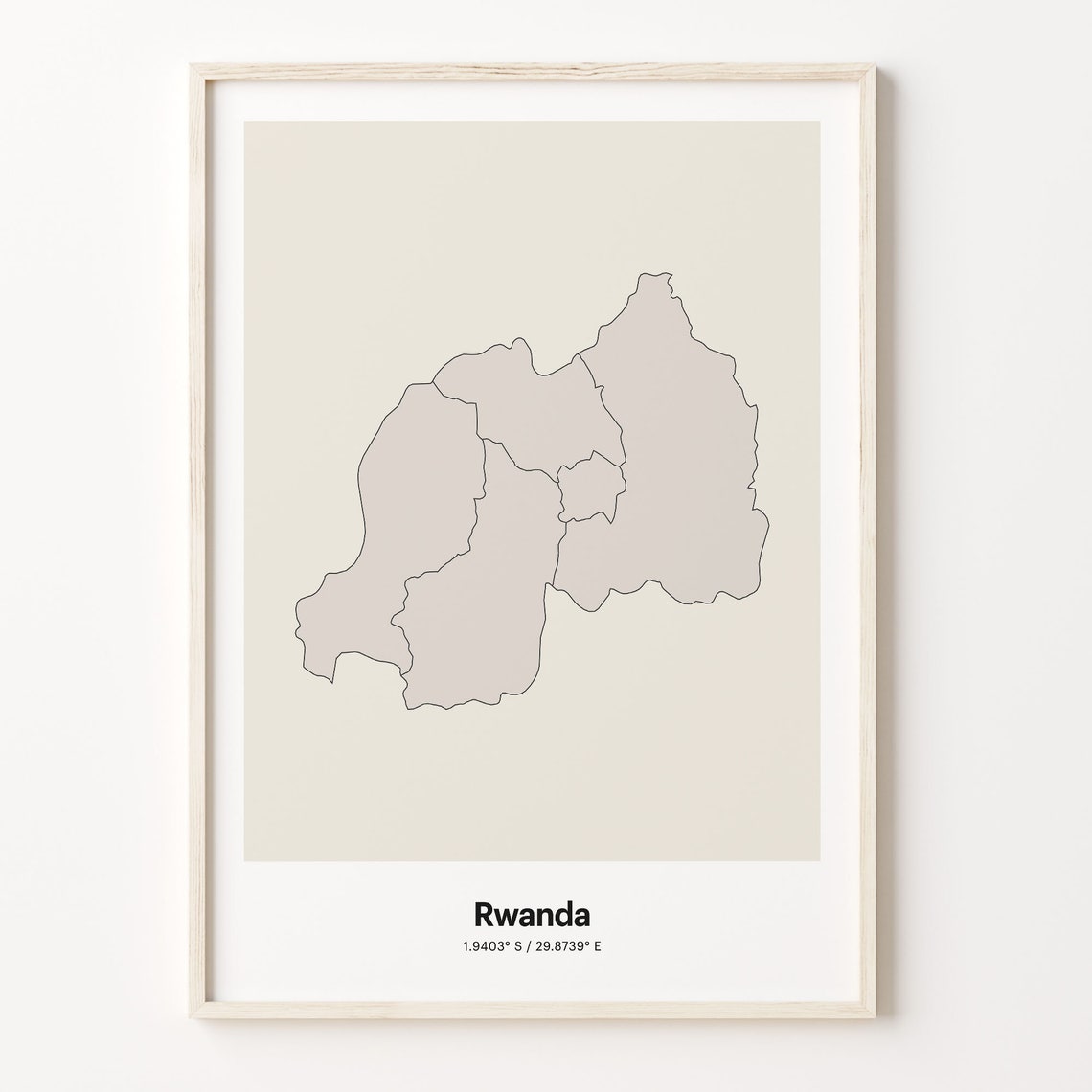 Rwanda Minimalist Country Map With Coordinates Line Art Poster