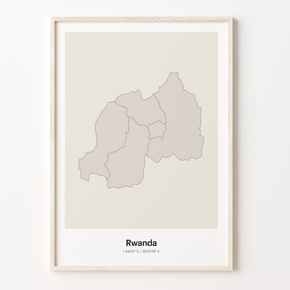 Rwanda Minimalist Country Map With Coordinates Line Art Poster