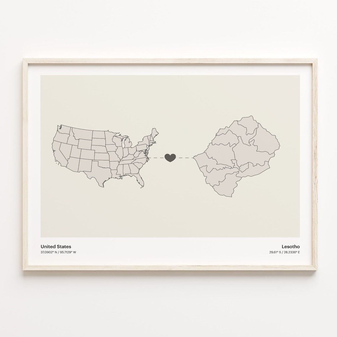 United States to Lesotho Long Distance Heart Connection Poster