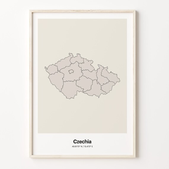 Czechia Country Map Minimalist Beige Line Art Gift Travel Poster