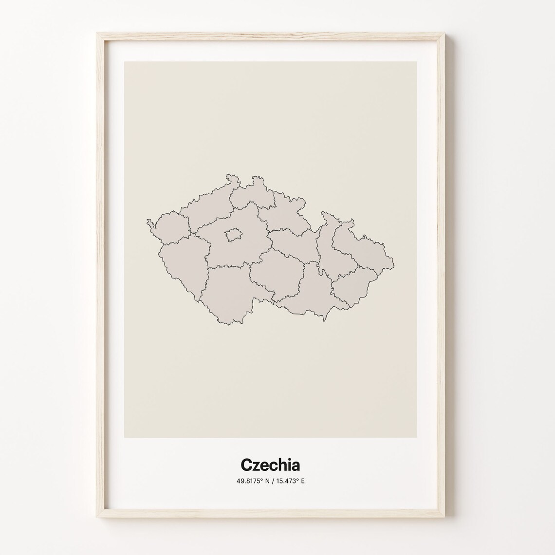 Czechia Country Map Minimalist Beige Line Art Gift Travel Poster