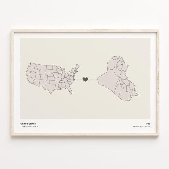 United States To Iraq Minimalist Connection Map Art Print