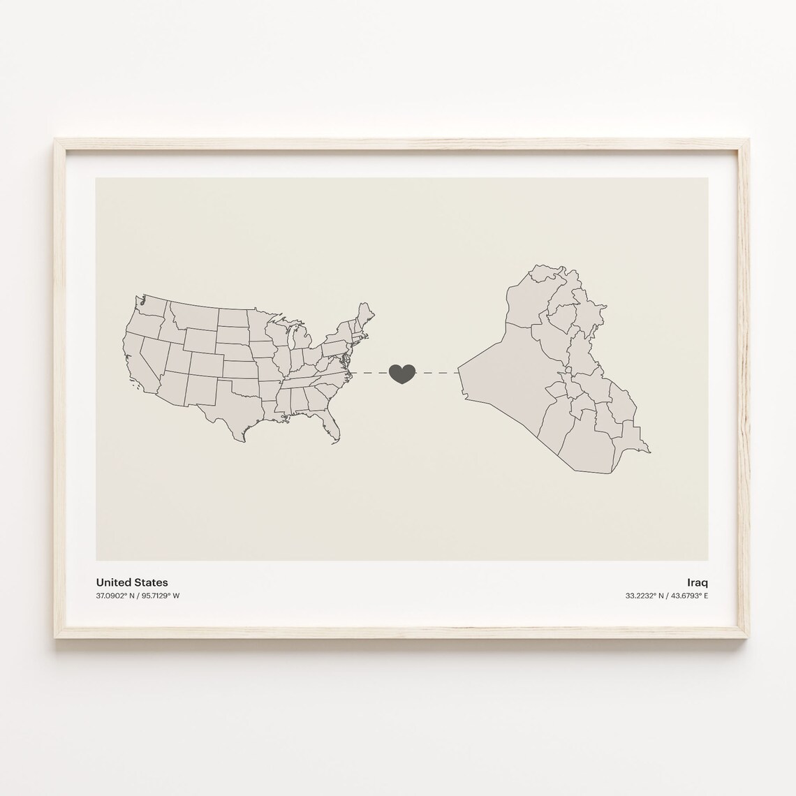 United States To Iraq Minimalist Connection Map Art Print