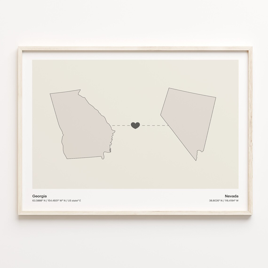 Georgia to Nevada Minimalist Long Distance Connection Map Poster