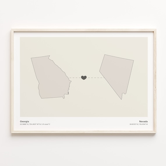 Georgia to Nevada Minimalist Long Distance Connection Map Poster