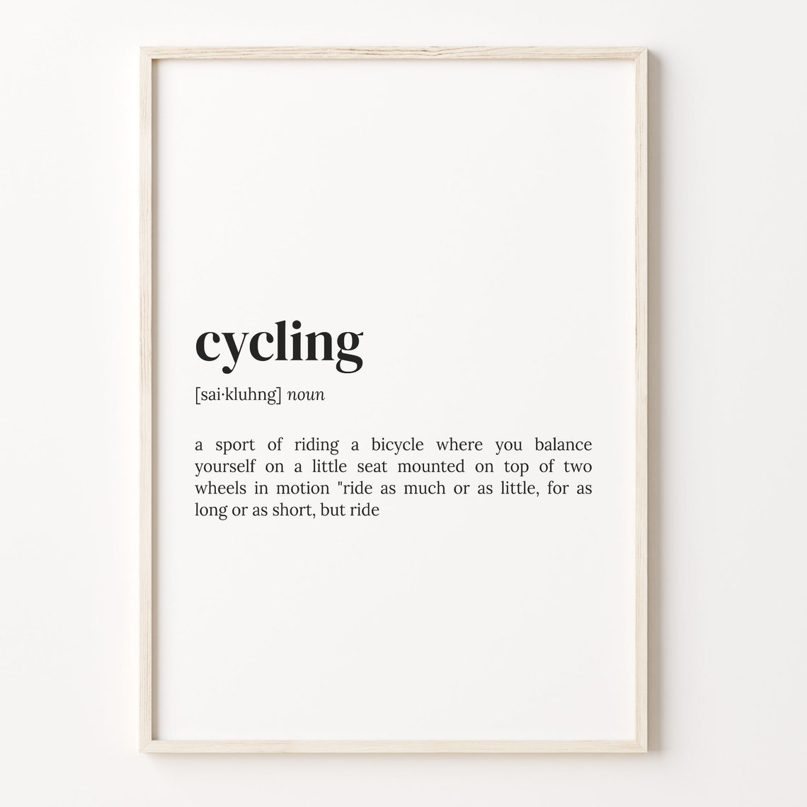 Cycling Definition Dictionary Quote Bike Sport Typography Poster