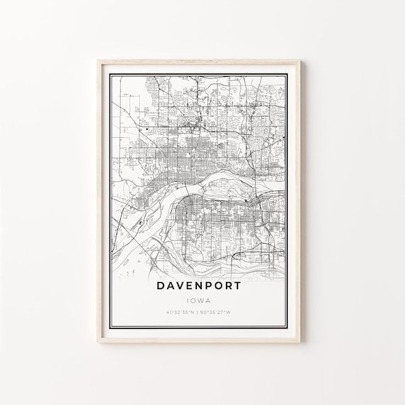 Davenport Iowa Minimalist Black and White City Map Art Poster