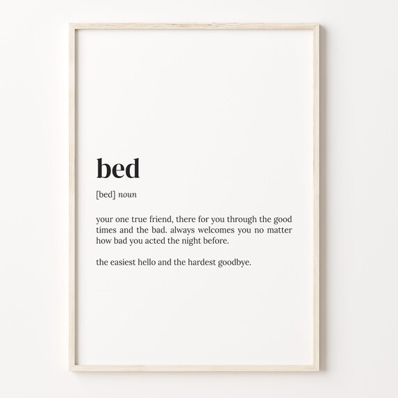 Bed Funny Dictionary Definition Sleep Lover Bedroom Decor Wall Art