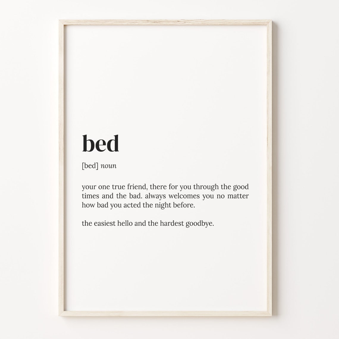 Bed Funny Dictionary Definition Sleep Lover Bedroom Decor Wall Art